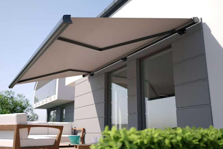 Beautiful residential awning enhances Durham, NC residence.